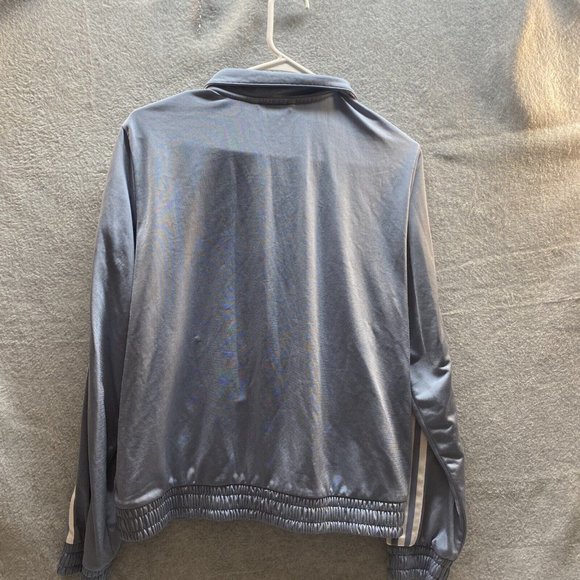 ADIDAS Women Blue White Striped Full Zip Up Track JACKET Shirt Stretch Sz L - Picture 6 of 6